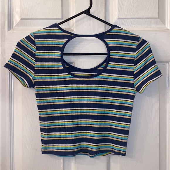 SO Striped Blue and Yellow Ribbed Crop Top - Picture 8 of 9